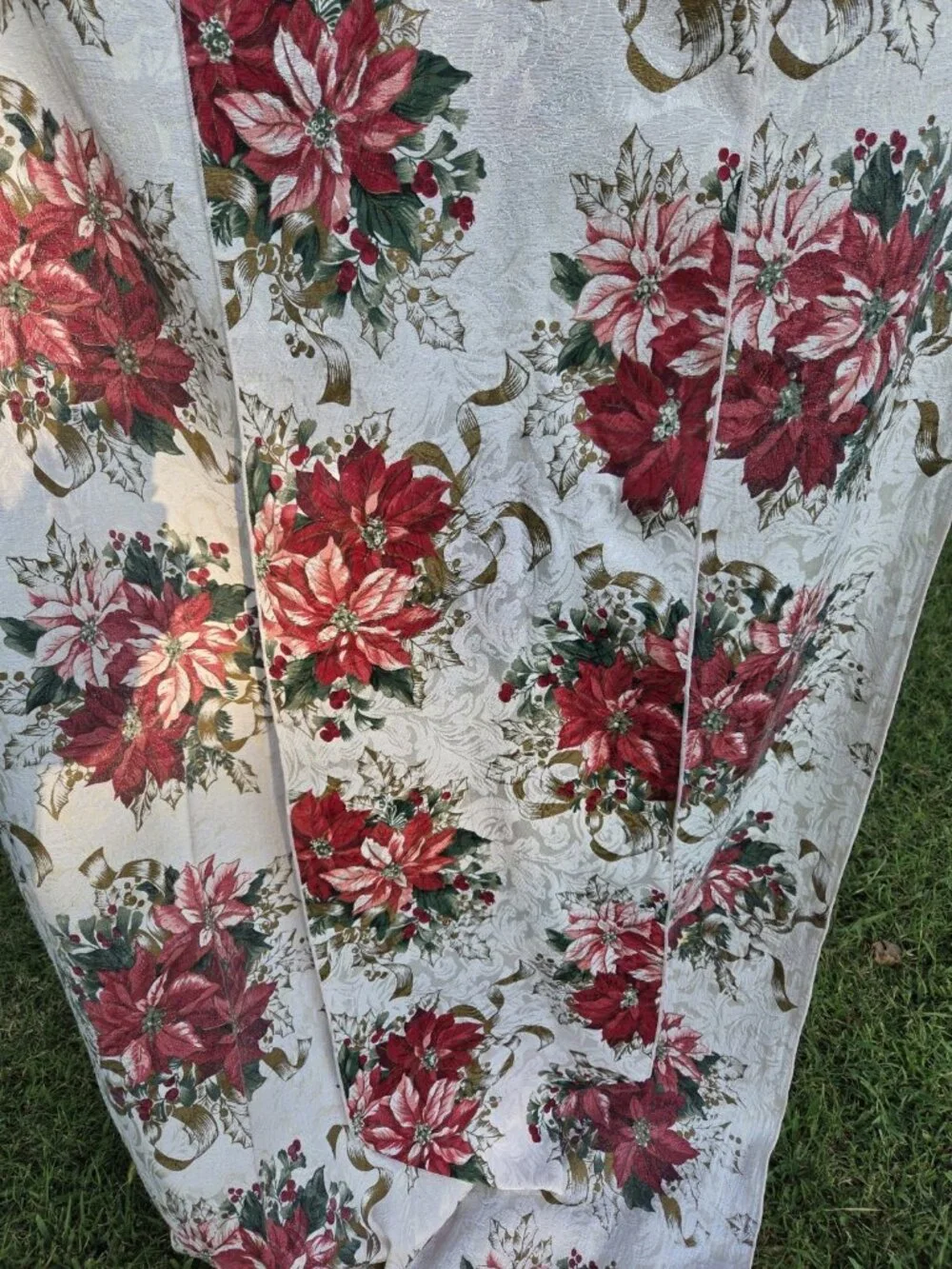 Poinsettia Rectangular Tablecloth & Runner Holiday Damask Spots